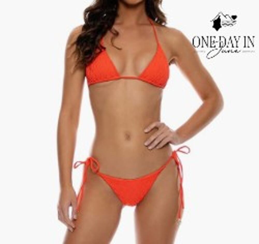 CharmLeaks Triangle Tie Side Bikini Swimsuit Neon Orange Size M
